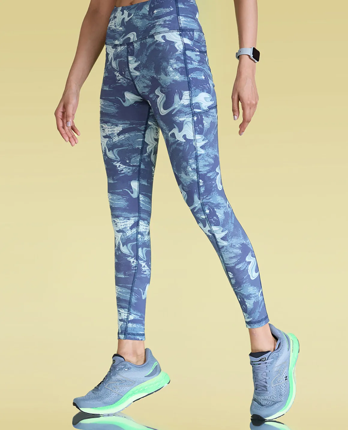 Cotton Printed Sports Bra & Leggings - Blue