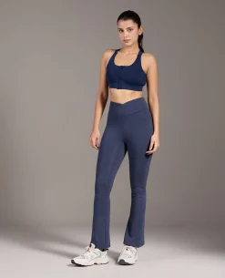 Criss-Cross Cotton Flare Pants Navy Blue