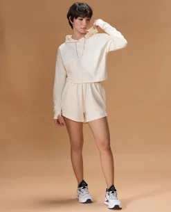 Cropped Cotton Terry Hoodie and Mid Rise Shorts White