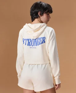 Cropped Cotton Terry Hoodie and Mid Rise Shorts White