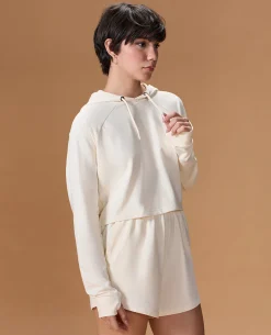 Cropped Cotton Terry Hoodie and Mid Rise Shorts White