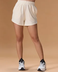 Cropped Cotton Terry Hoodie and Mid Rise Shorts White