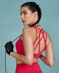 Fashionable Strappy Sports Bra with Removable Pads