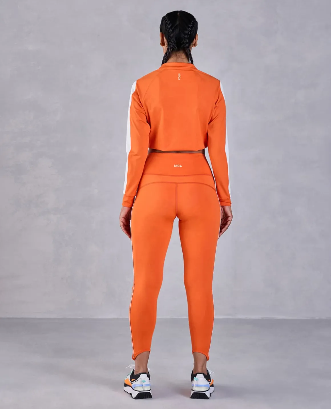 Full Sleeve Running Top & High Waisted Leggings In Second Skin Fabric Orange