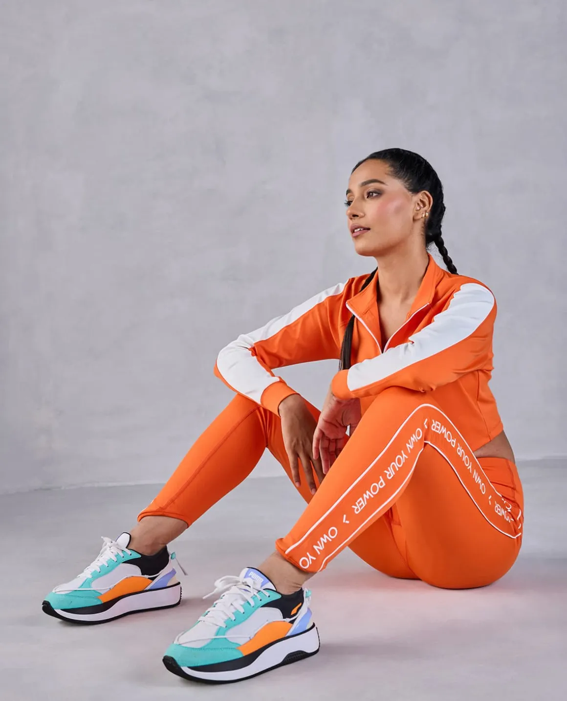 Full Sleeve Running Top & High Waisted Leggings In Second Skin Fabric Orange