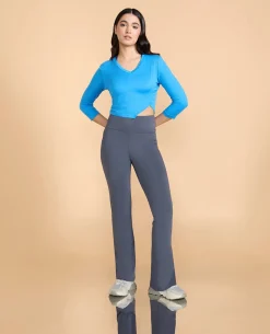 Full Sleeves Crop Top in Feather Feel Fabric Cobalt Blue