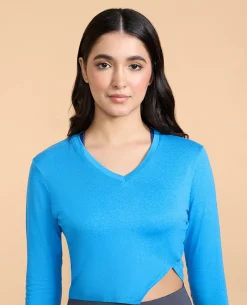 Full Sleeves Crop Top in Feather Feel Fabric Cobalt Blue