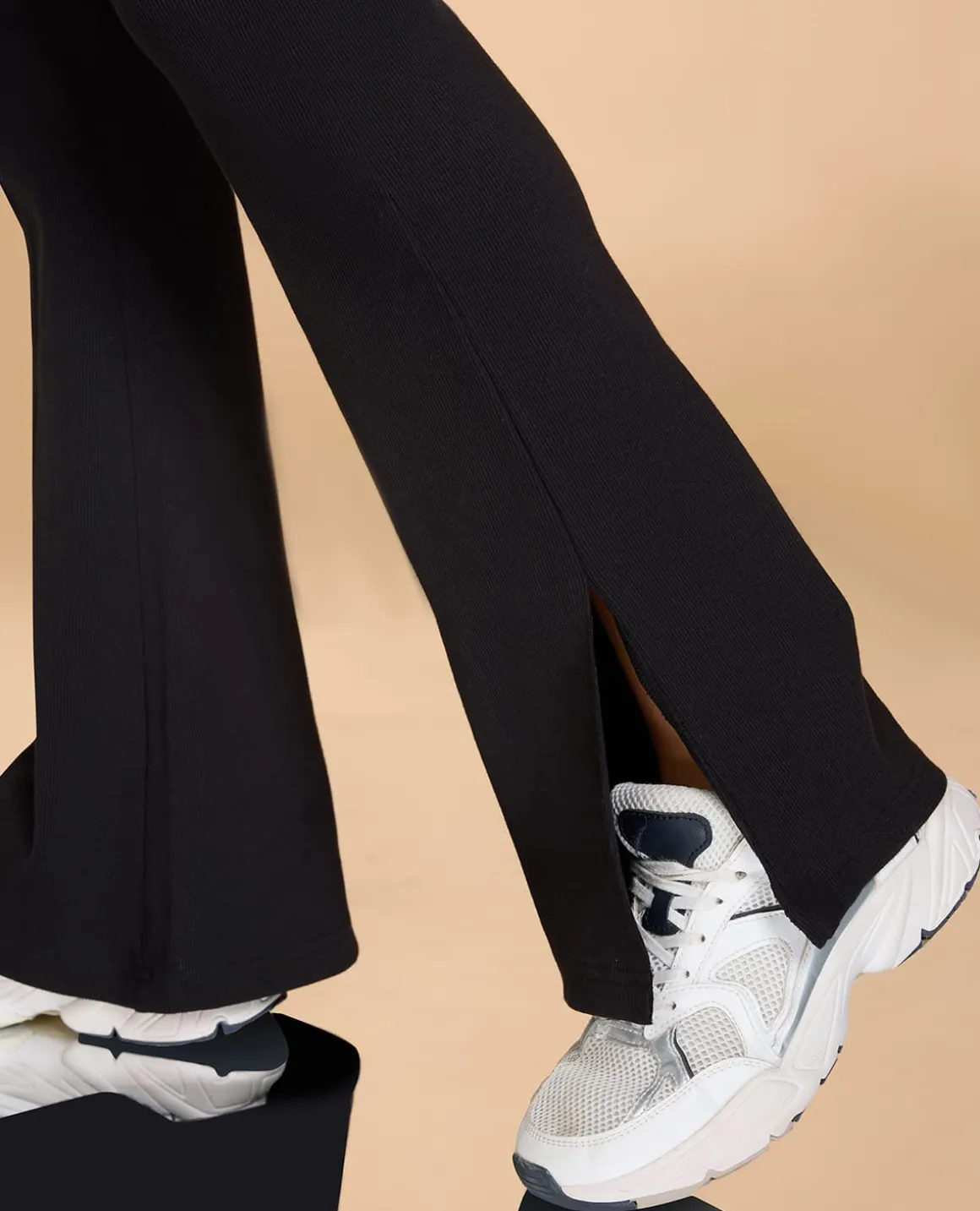 High Waist Ribbed Flared Pants