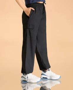 Mid Rise Solid Lightweight Cargo Pants For Girls