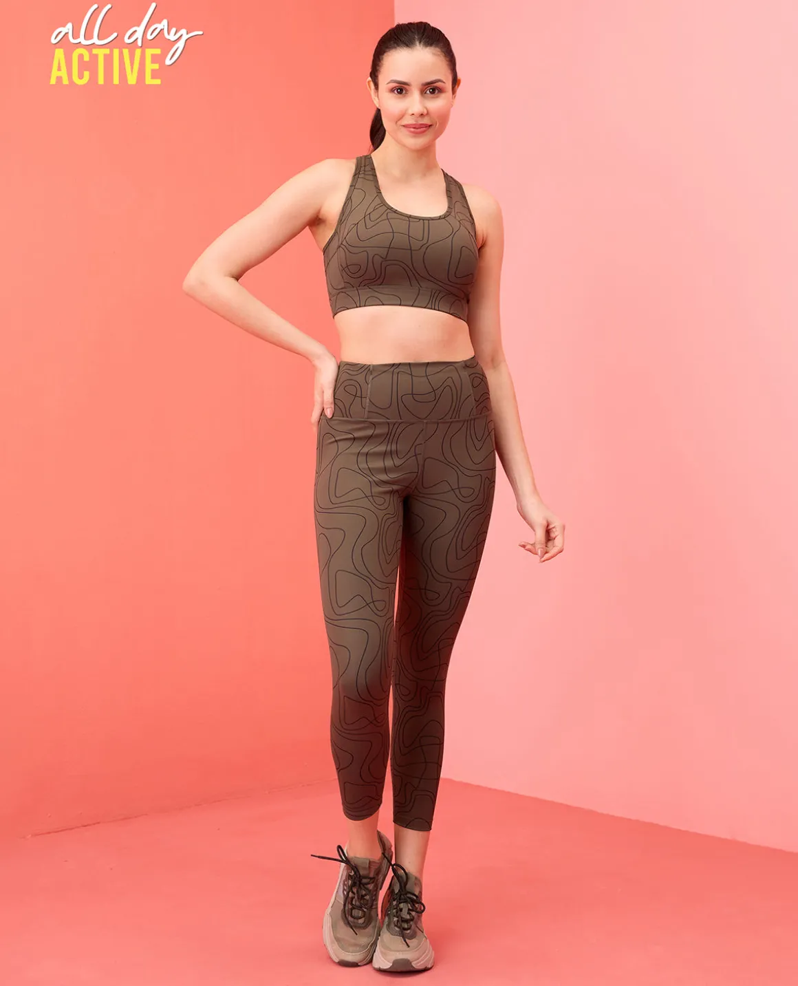 Nykd All Day High rise Trendsetter Printed Legging- NYK121-Doodle Olive Print