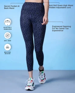 Nykd All Day High rise Trendsetter Printed Legging- NYK121-Scatter Navy Print