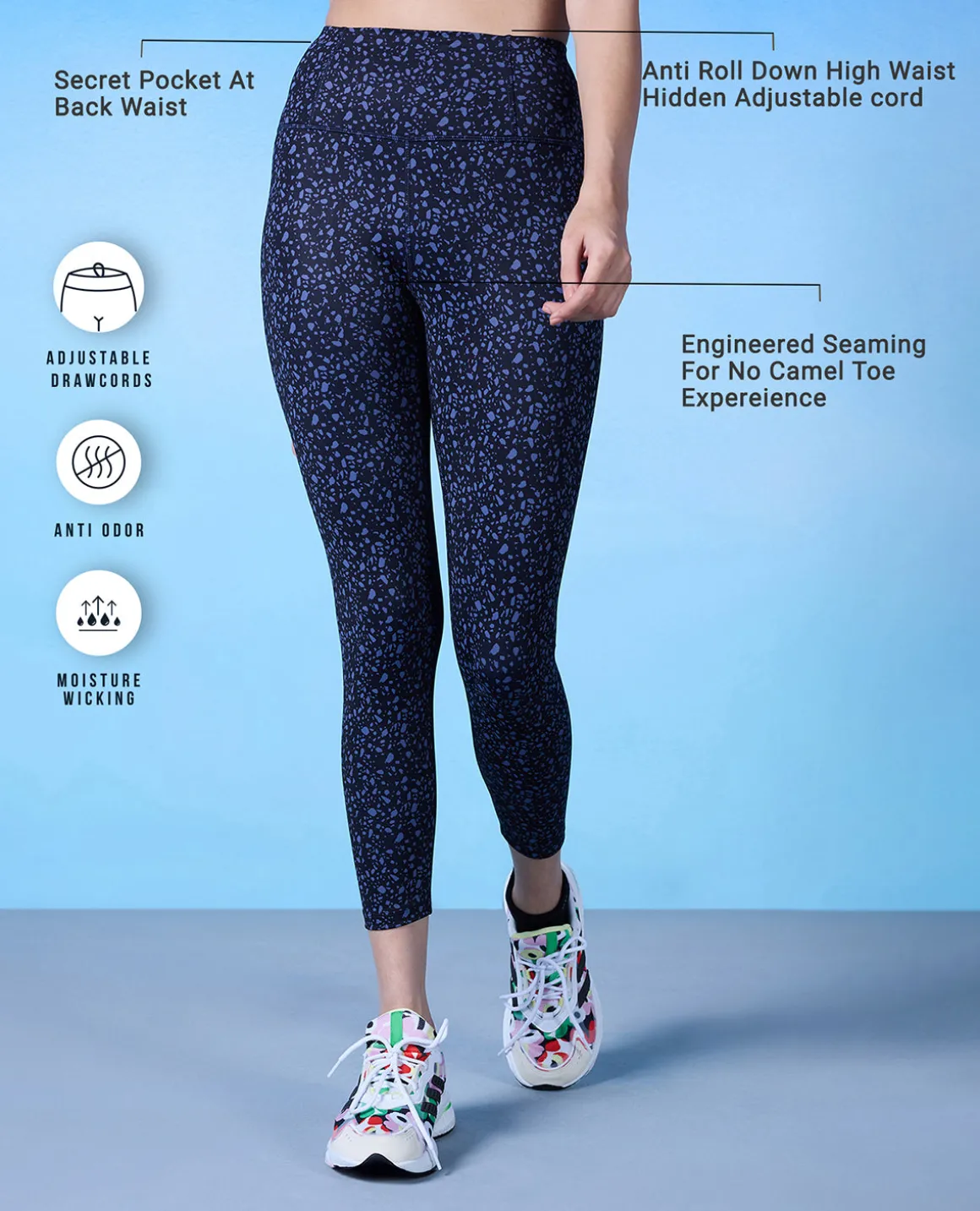 Nykd All Day High rise Trendsetter Printed Legging- NYK121-Scatter Navy Print