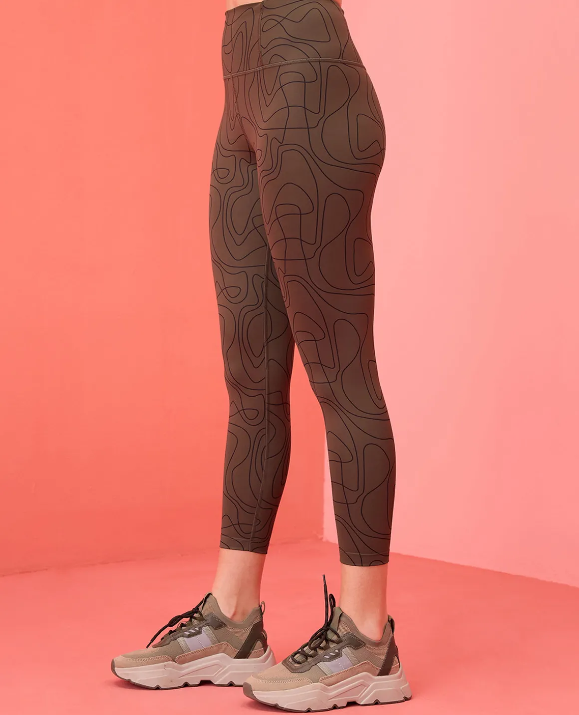 Nykd All Day High rise Trendsetter Printed Legging- NYK121-Doodle Olive Print