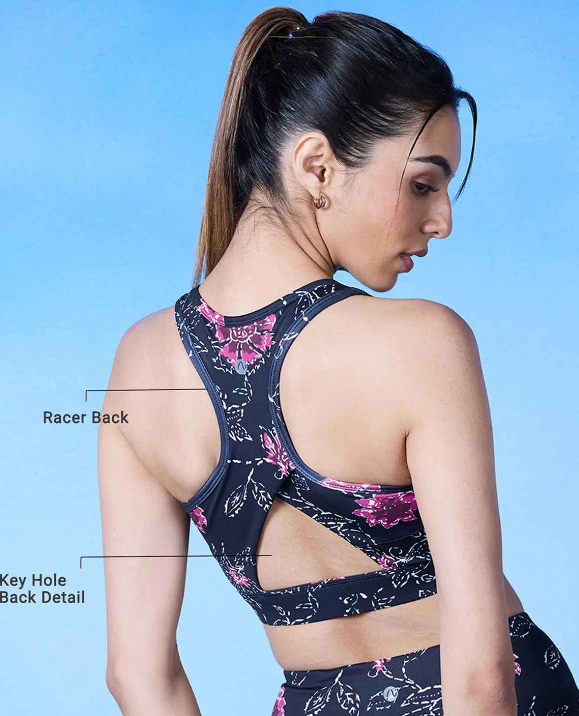 Nykd All Day On-Trend Sports Bra With Keyhole Back - NYK082 - Batik Black Print
