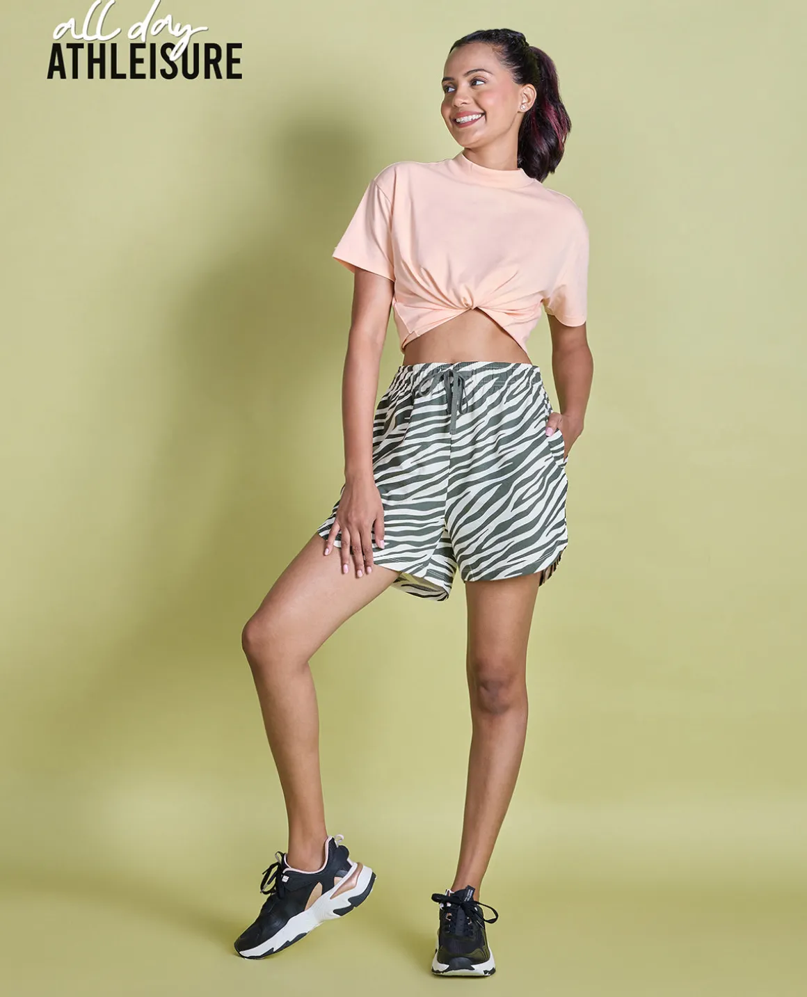 Nykd All Day Printed Terry Shorts - NYAT287 - Zebra green print