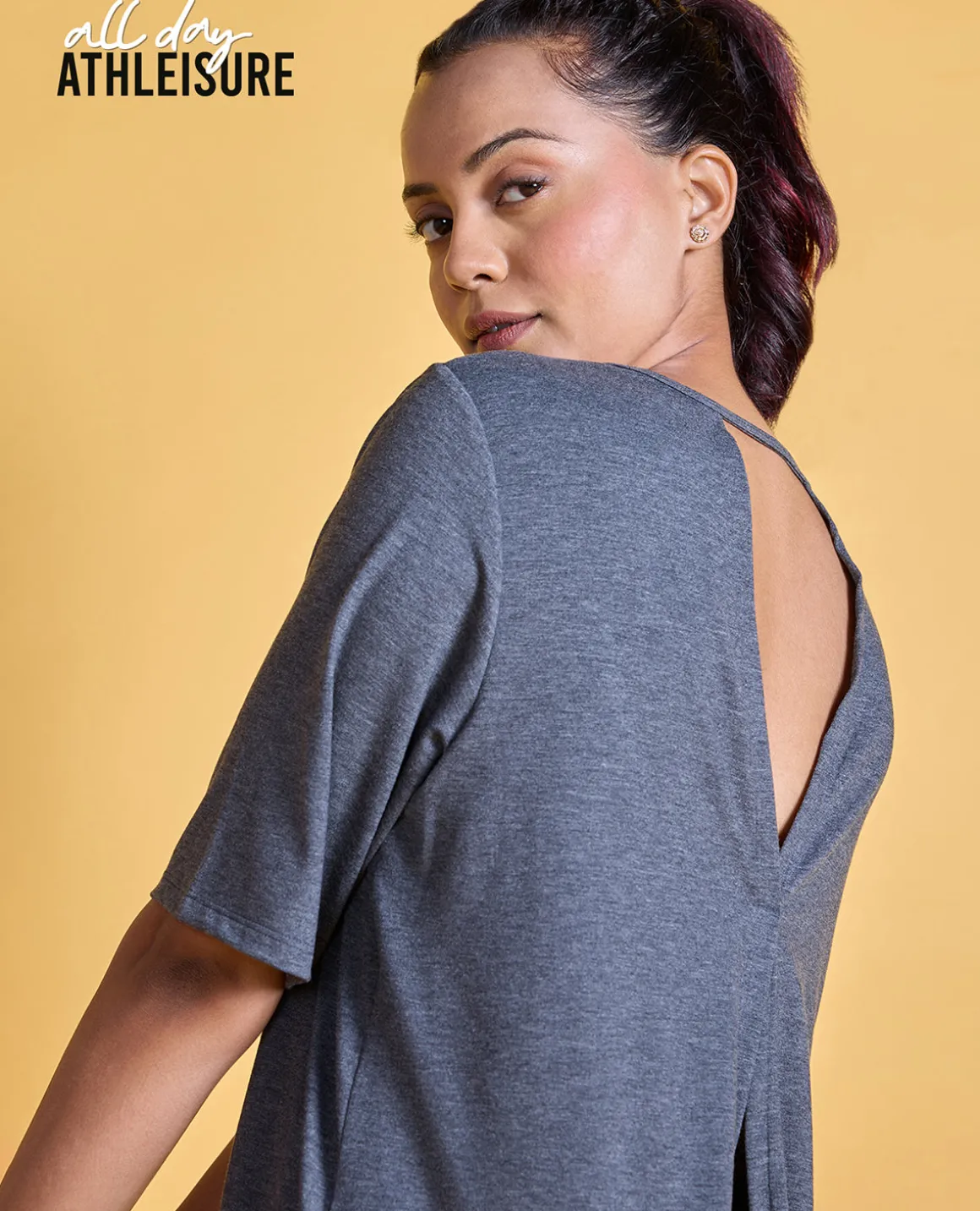Nykd All Day Textured Cutout Back Knot Overlay - NYAT267- Black melange