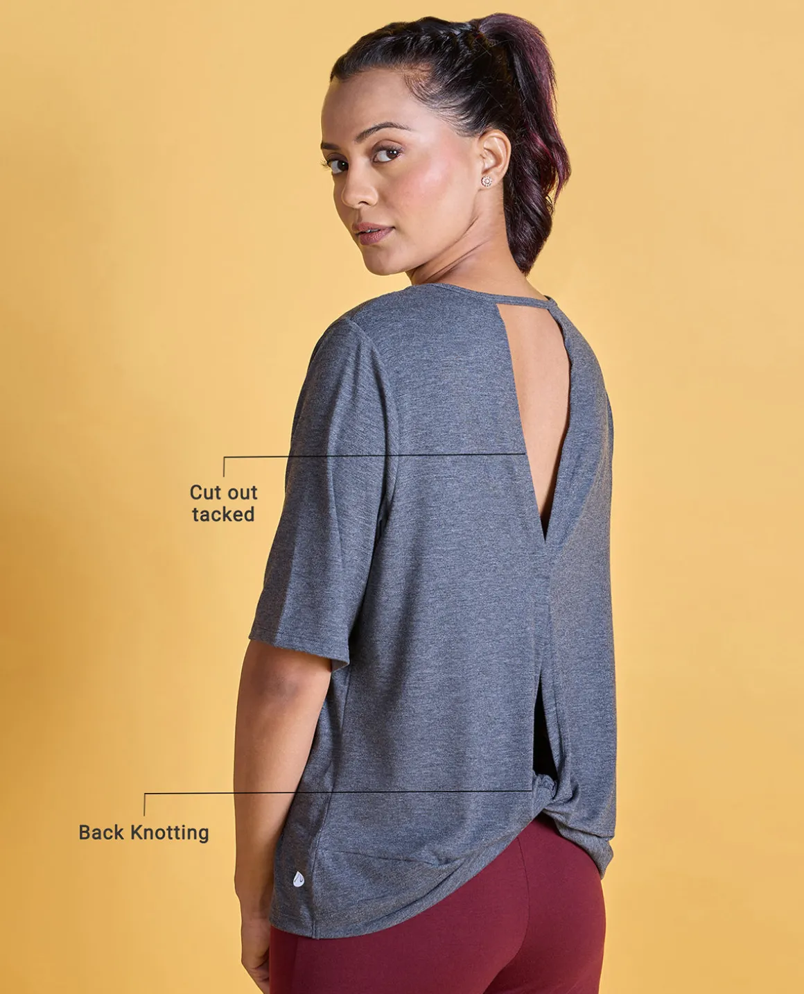 Nykd All Day Textured Cutout Back Knot Overlay - NYAT267- Black melange
