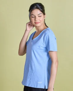 Nykd All Day V Neck Slub Cotton tee - NYLE512 - Hydrangea