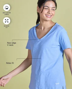 Nykd All Day V Neck Slub Cotton tee - NYLE512 - Hydrangea