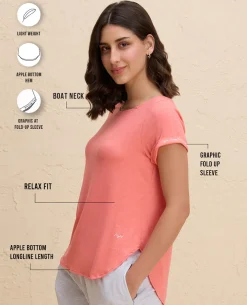 Nykd By Nykaa After Class Apple Bottom Flattering Longline Tee-NYAT272-Orange Melange
