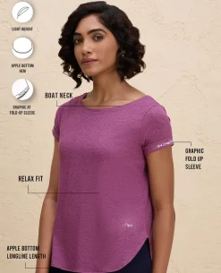 Nykd By Nykaa After Class Apple Bottom Flattering Longline Tee-NYAT272-Wine Melange