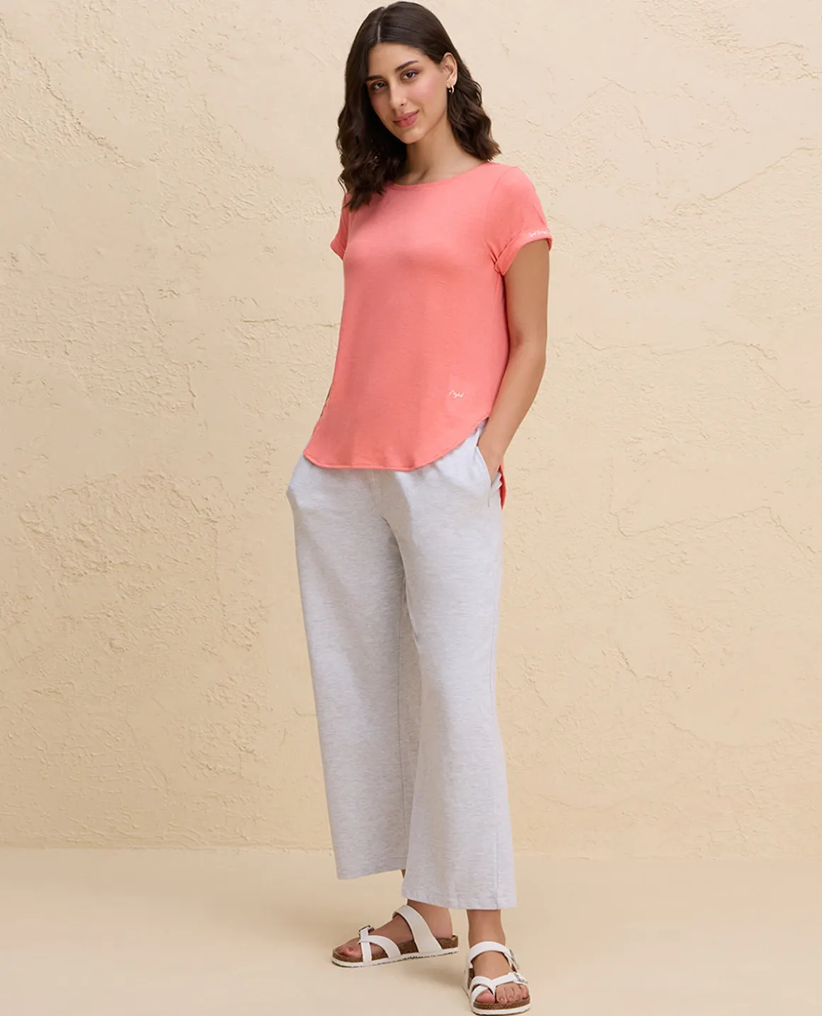 Nykd By Nykaa After Class Apple Bottom Flattering Longline Tee-NYAT272-Orange Melange