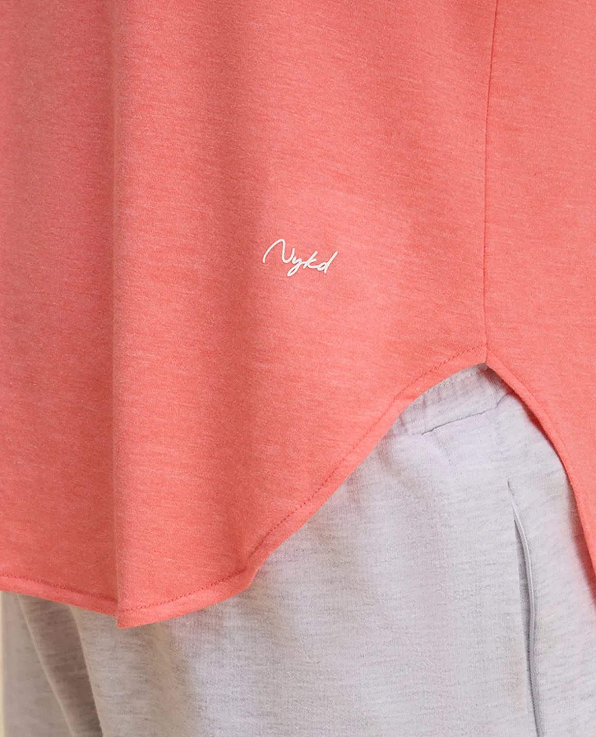 Nykd By Nykaa After Class Apple Bottom Flattering Longline Tee-NYAT272-Orange Melange