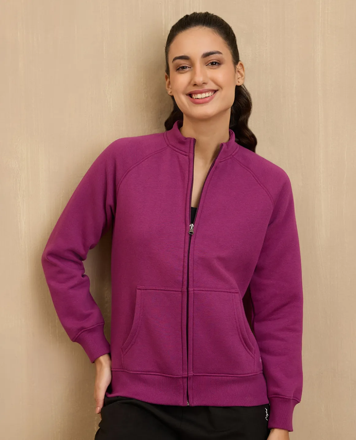 NYKD By Nykaa Cozy Fleece Zippered Jacket -NYLE704-Maroon