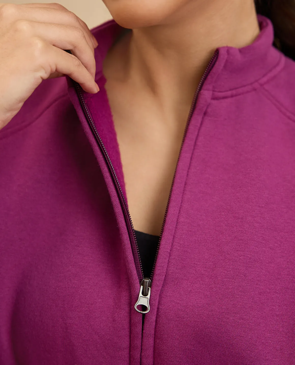 NYKD By Nykaa Cozy Fleece Zippered Jacket -NYLE704-Maroon