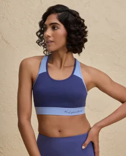 Nykd By Nykaa Essential Breathable Cotton Slip On Color Block Sports Bra -NYK904-Blue