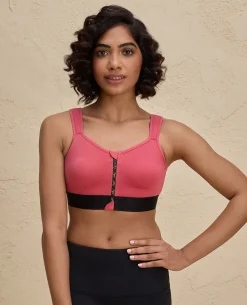 Nykd By Nykaa Front Zip Cotton High Impact No Slouch Sports Bra-NYK907-Coral