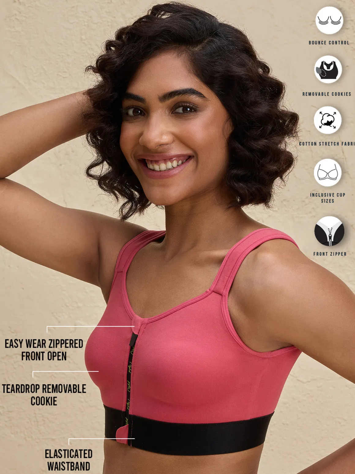 Nykd By Nykaa Front Zip Cotton High Impact No Slouch Sports Bra-NYK907-Coral