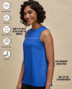 Nykd By Nykaa Quick Dry Stylised Tank Top Longline -NYK034-Bright Blue