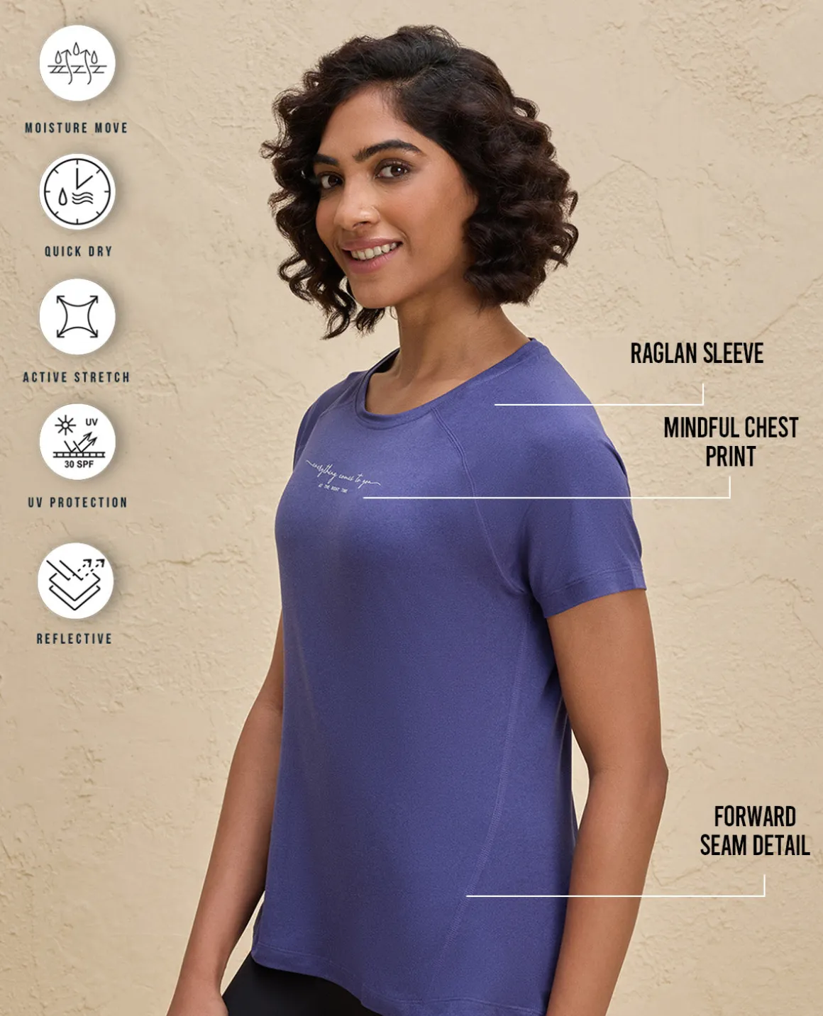 Nykd By Nykaa Quick Dry UV Protection Slim Fit Tee -NYK296-Blue