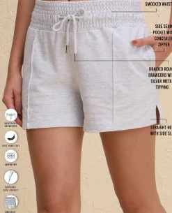 Nykd By Nykaa Summer Essential Smocked Waist Lounge Cotton Terry Shorts -NYLE603-Grey Melange