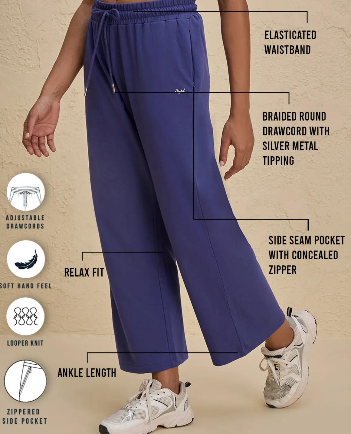 Nykd By Nykaa Summer Essential Comfort Cotton Terry Lounge Pants -NYLE606-Blue