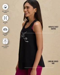 Nykd By Nykaa Summer Essential Cotton Slub Longline Tank -NYAT034-Jet Black