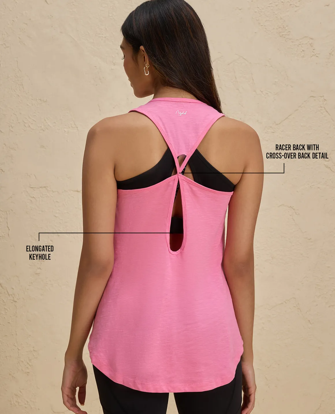 Nykd By Nykaa Summer Essential Cotton Slub Longline Tank -NYAT034-Pink
