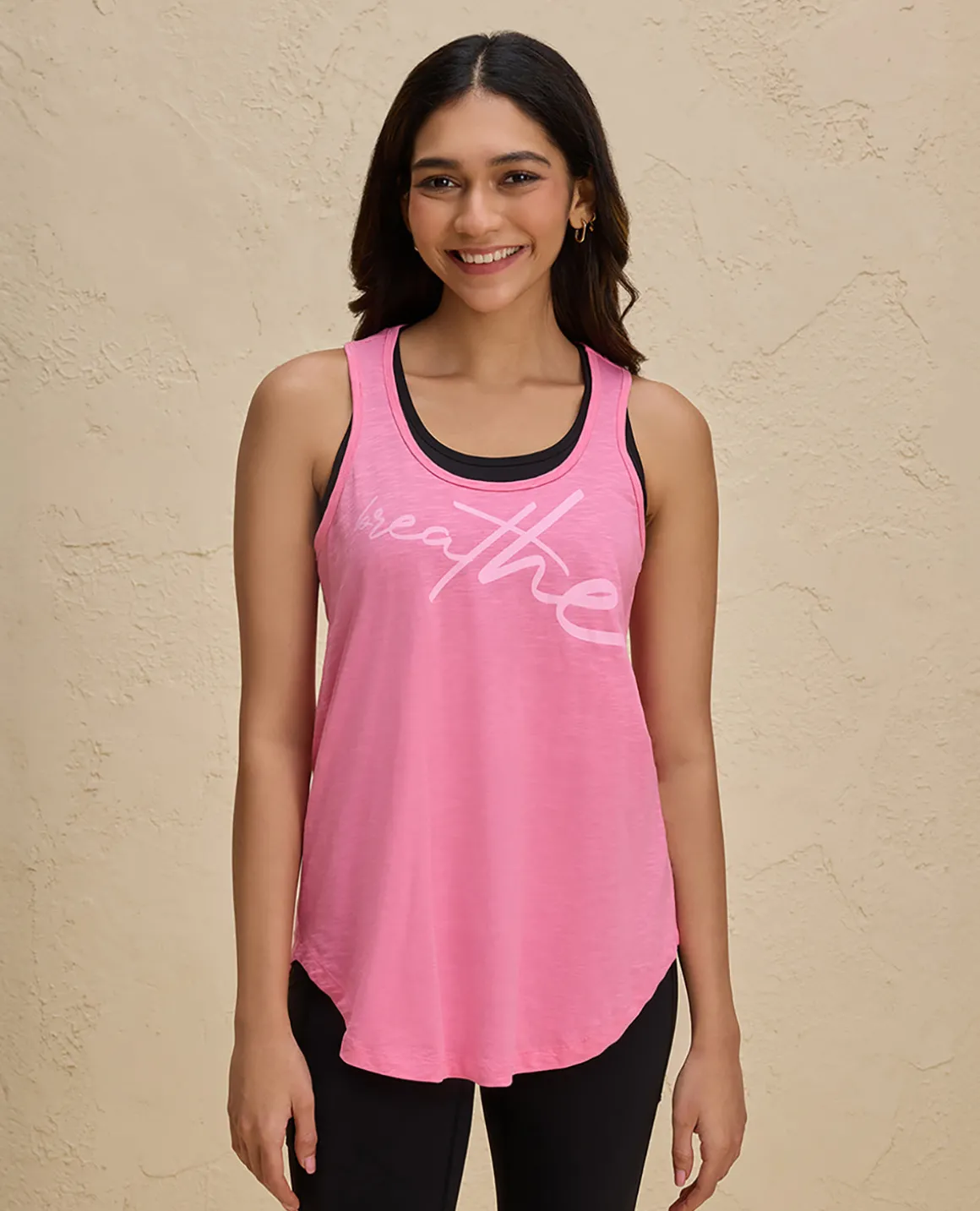 Nykd By Nykaa Summer Essential Cotton Slub Longline Tank -NYAT034-Pink