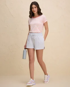 Nykd By Nykaa Summer Essential Smocked Waist Lounge Cotton Terry Shorts -NYLE603-Grey Melange