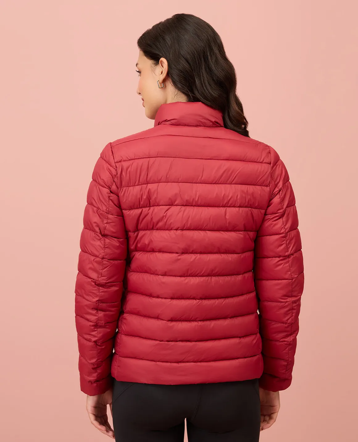 NYKD By Nykaa Ultra Light Weight Puffer Jacket with Inbuilt Bag (Set of 2)-NYAT405-Red
