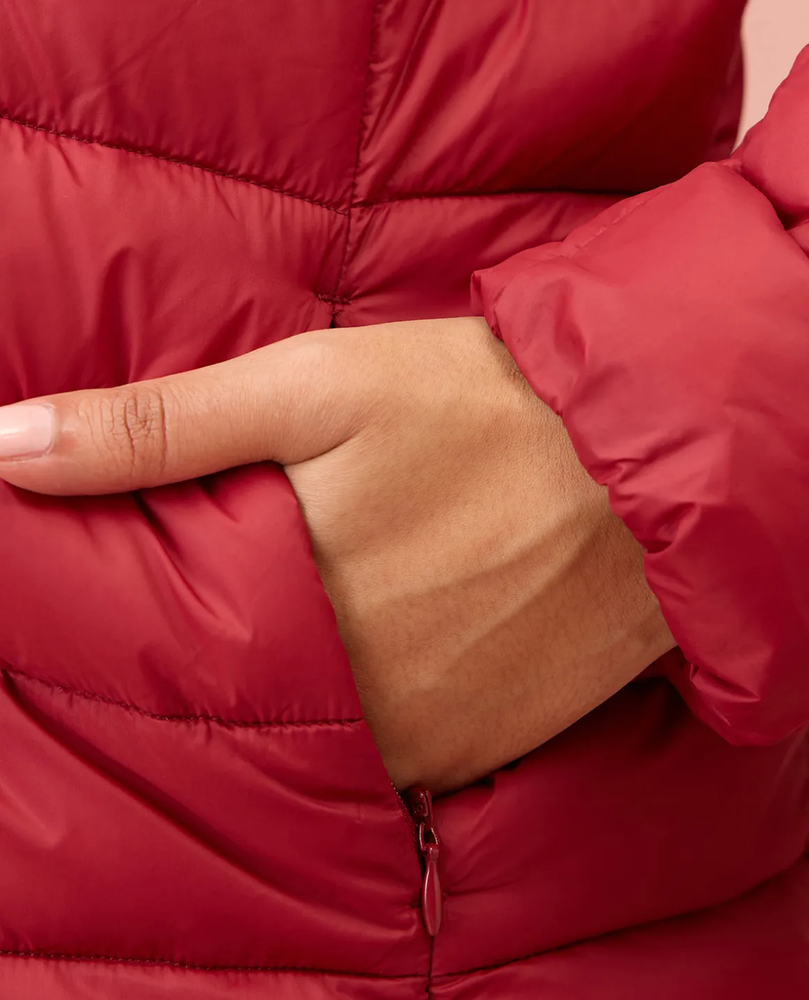 NYKD By Nykaa Ultra Light Weight Puffer Jacket with Inbuilt Bag (Set of 2)-NYAT405-Red