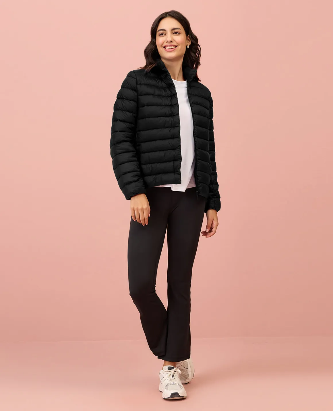 NYKD By Nykaa Ultra Light Weight Puffer Jacket with Inbuilt Bag (Set of 2)-NYAT405-Black