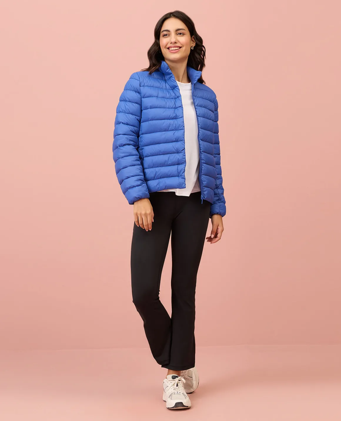 NYKD By Nykaa Ultra Light Weight Puffer Jacket with Inbuilt Bag (Set of 2)-NYAT405-Blue