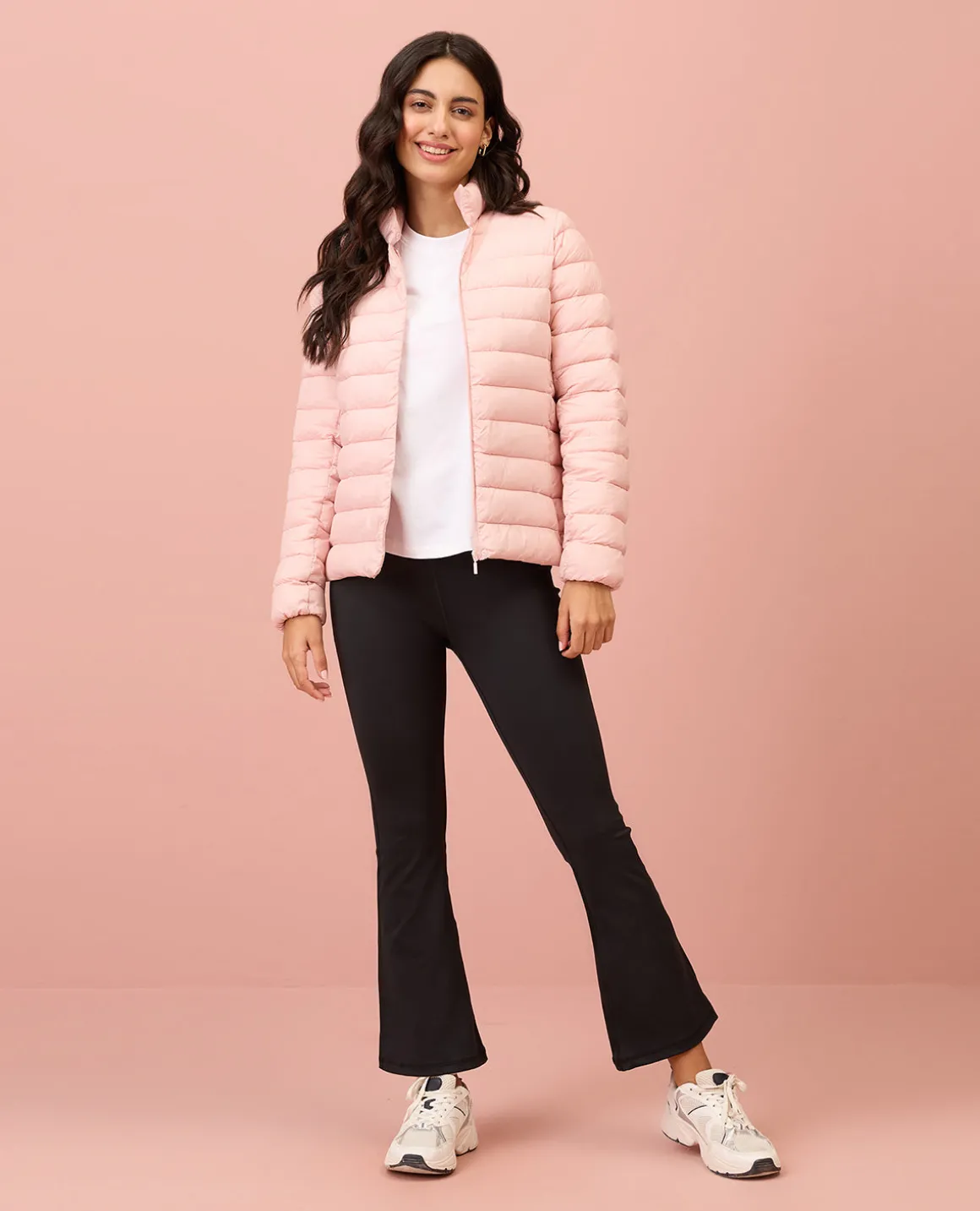 NYKD By Nykaa Ultra Light Weight Puffer Jacket with Inbuilt Bag (Set of 2)-NYAT405-Pink