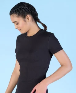 Ribbed Cotton Half Sleeve Top