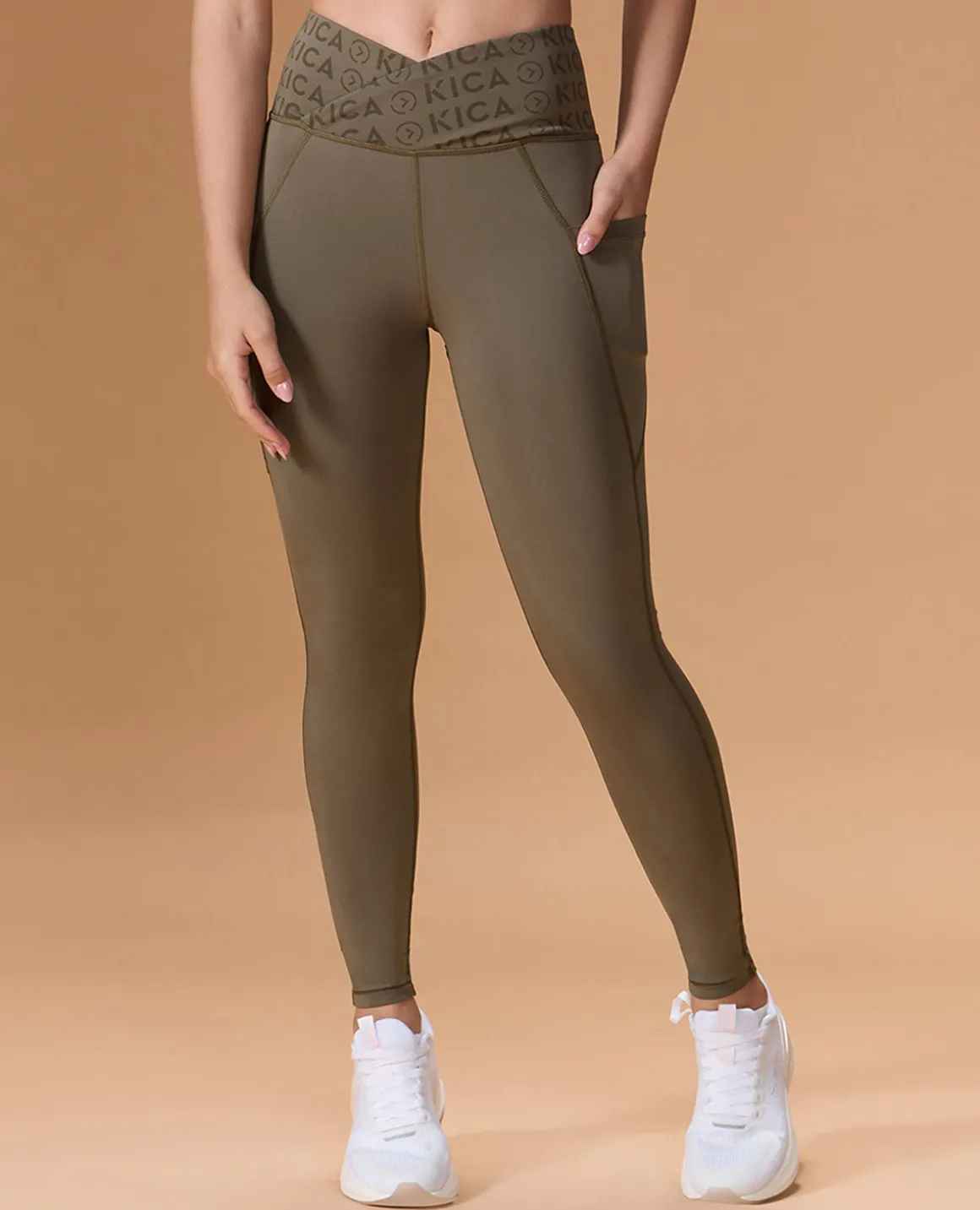 Women Cross Waist Mid Rise Leggings