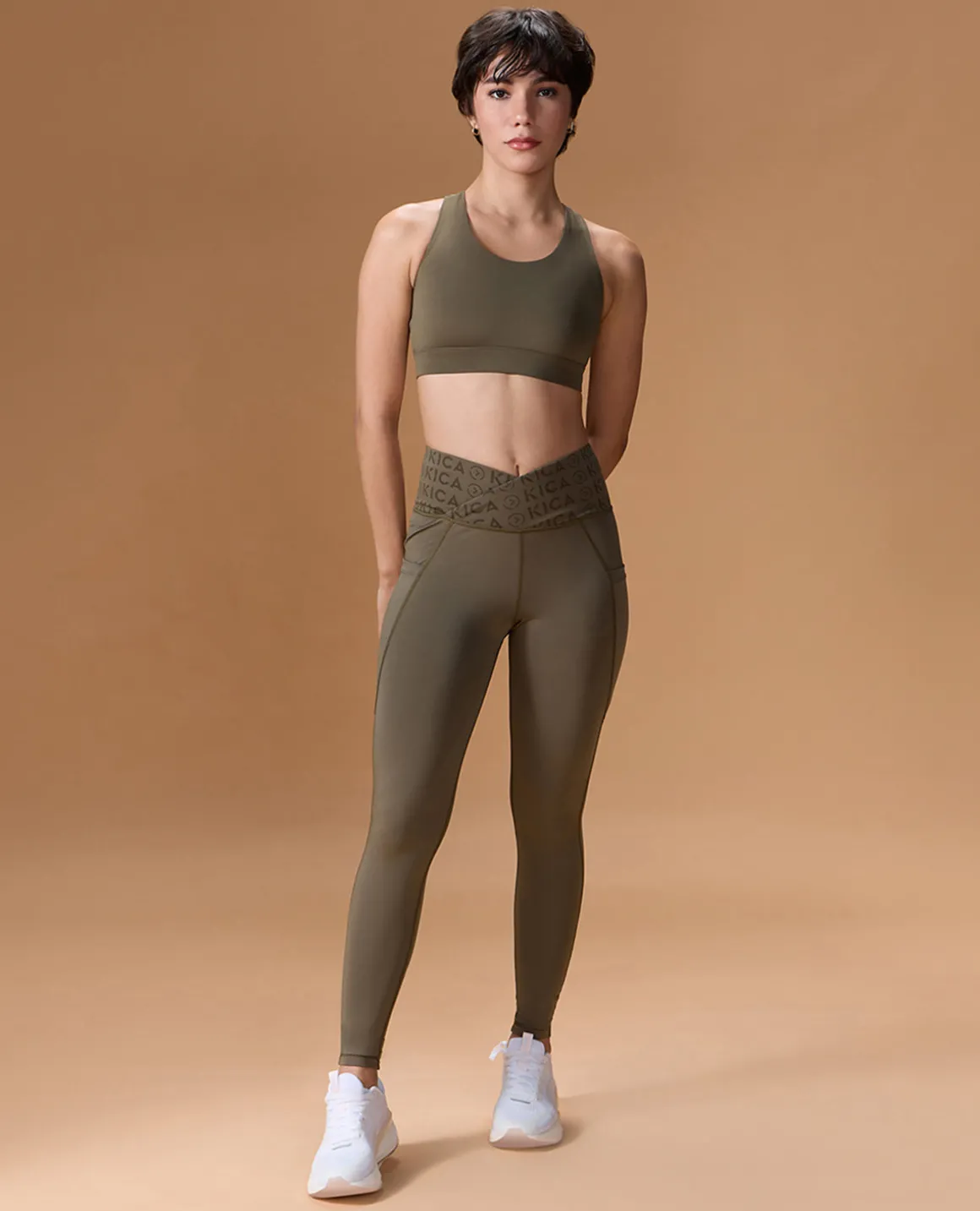 Women Cross Waist Mid Rise Leggings