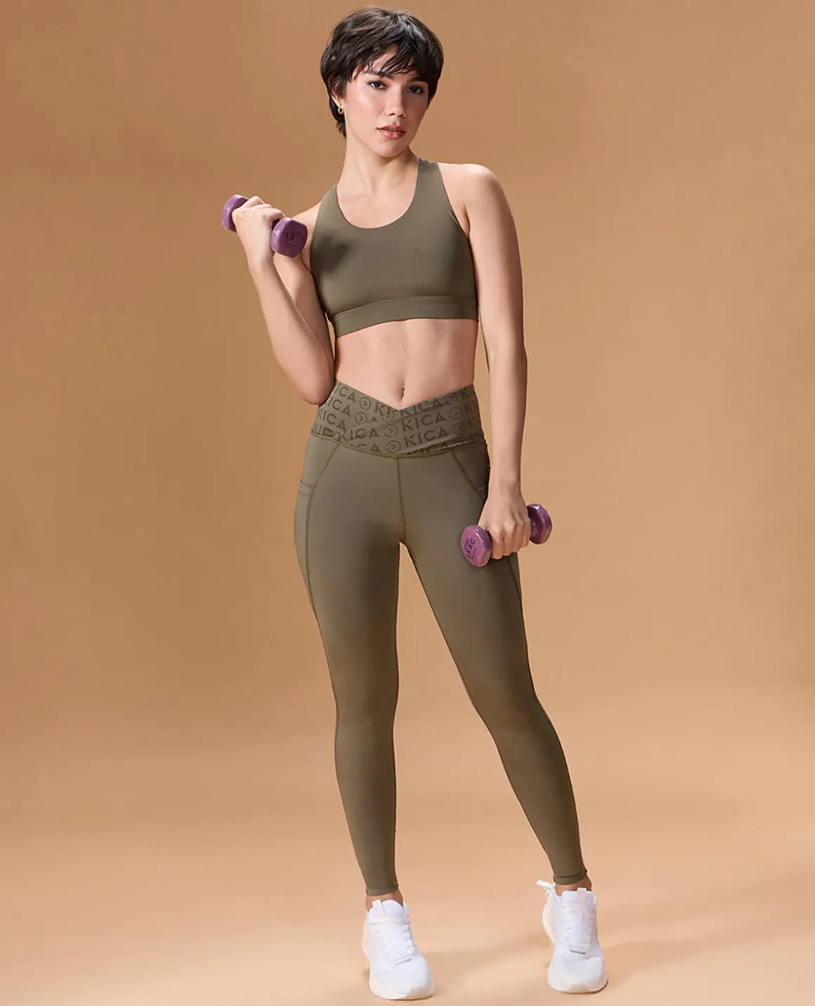 Women Cross Waist Mid Rise Leggings