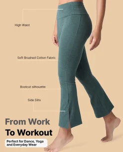 Women High Waist Cotton Side Slit Flared Pants